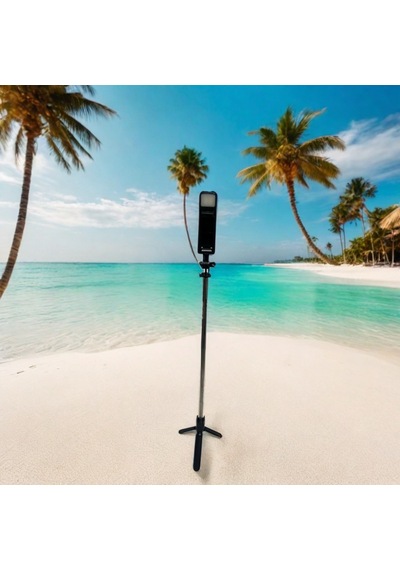 Bluetooth Kumandalı Tripodlu Işıklı Selfie Stick - Uzatılabilir, Apple Uyumlu iOS & Android Black