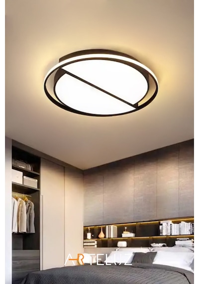 Kesik Yuvarlak Model Modern Plafonyer Avize 50 Cm Siyah