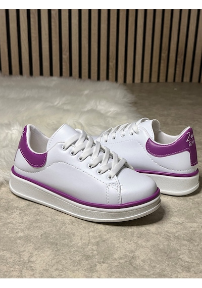 Günlük Kadın Sneaker Spor Ayakkabı Bağcıklı Rahat Hafif Kalın Tabanlı 525g Beyaz-mor Günlük Kadın Sneaker Spor Ayakkabı Bağcıklı Rahat Hafif Kalın Tabanlı 525g Beyaz-mor