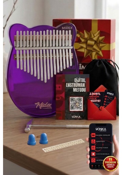 Midex KLX-660 Mor Renk Cam Kalimba 17 Tuşlu Full Set