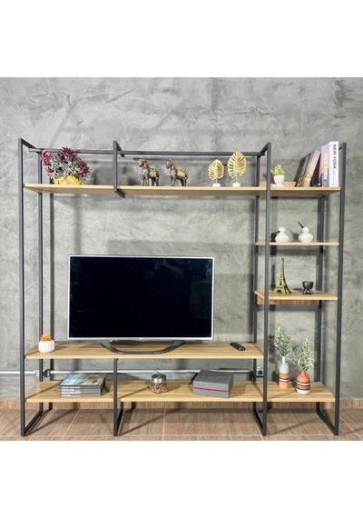 Metal Tv Ünitesi, Tv Sehpası, Duvar Ünitesi Atlantik Çam Metal Ayaklı Siyah 200x34x185 Siyah Metal Tv Ünitesi, Tv Sehpası, Duvar Ünitesi Atlantik Çam Metal Ayaklı Siyah 200x34x185 Siyah