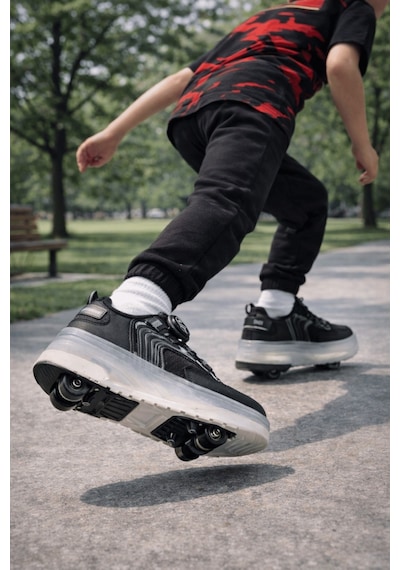 Muggo Flow Çocuk Işıklı Patenli Tekerlekli Sneaker Spor Ayakkabı Siyah