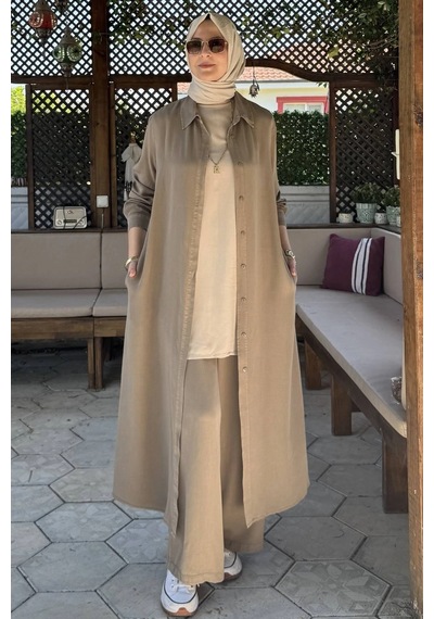Rabia Şamlı Elif Pantolonlu Takım Vizon Normal