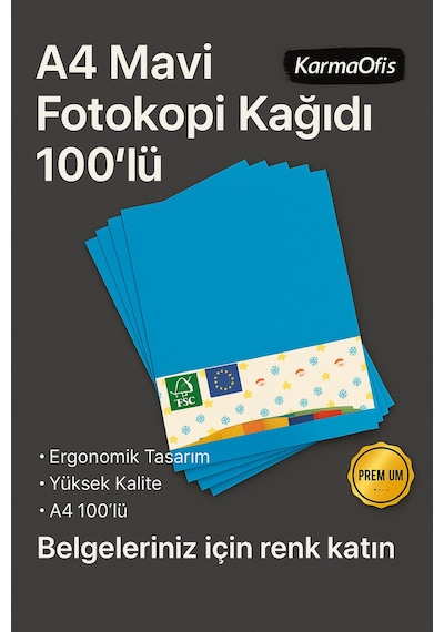 Mavi Renk A4 Fotokopi Kağıdı 100'lü Yüksek Kalite