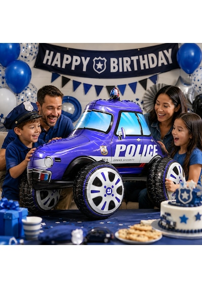 4d Polis Arabası Folyo Balon 68x58 Cm Polis Temalı Doğum Günü Parti Süsü Dekorasyon Çok Renkli