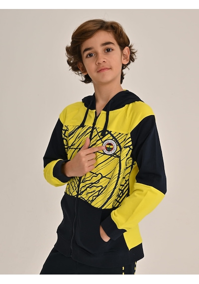 Fenerbahçe Sarı Lacivert Tribün Brush Detaylı Çocuk Sweatshirt Lacıvert-sarı