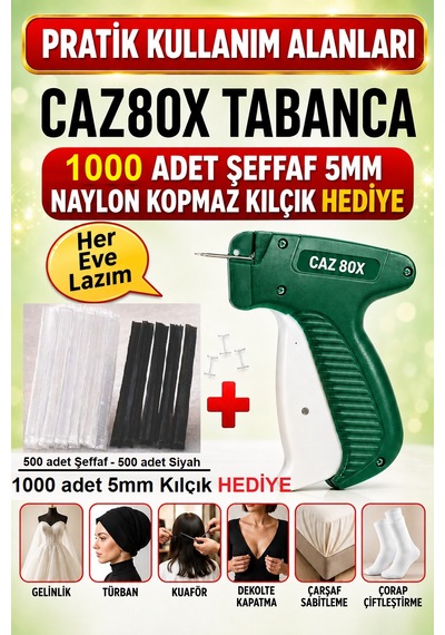 Caz Türban Gelinlik Tabancası 80x Ve1000 Ad 500 Şeffaf-500 Siyah 5mm Naylon Kılçık