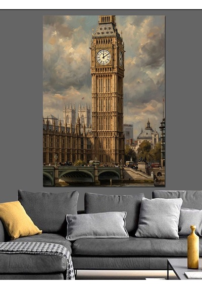 Puslu Londra Big Ben Manzarası Dekoratif Kanvas - Mdf Ahşap Tablo