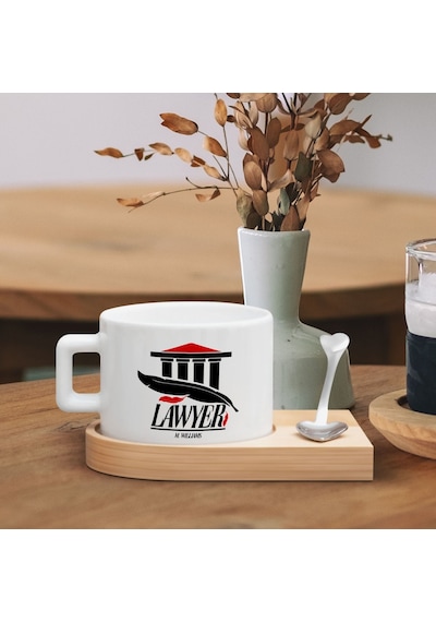 Bk Gift Kişiye Özel İsimli Avukat Tasarımlı-2, Ahşap Altlıklı Seramik Fincan, Meslek Hediyesi, Yeni İş Hediyesi Kobitmeyen137911 Bk Gift
