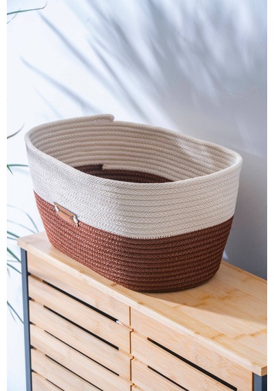Home Beyond Oval Hasır Organizer - 33 Cm Beyaz/kahverengi