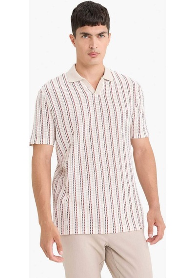 Defacto Regular Fit Polo Yaka Çizgili Kısa Kollu Tişört F1858ax25aubg766 Bej