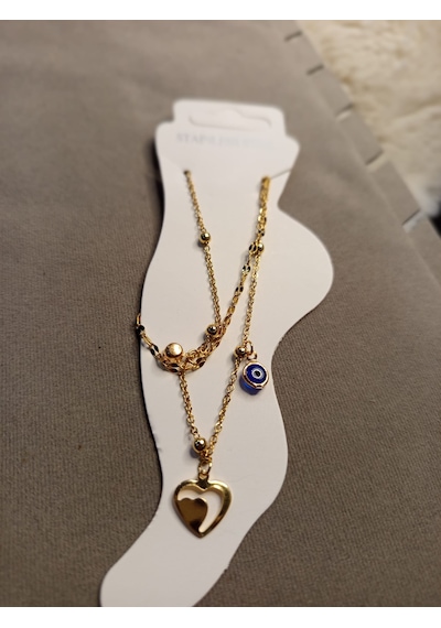 Stainless Steel Kalpli Nazar Boncuklu Çelik Halhal Gold