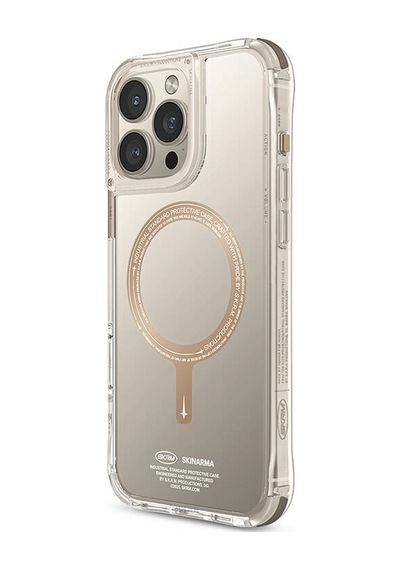 Apple iPhone 16 Pro Uyumlu Kılıf Magsafe Özellikli Şeffaf Airbag Tasarımlı Skinarma Saido Prime Kapak Gold