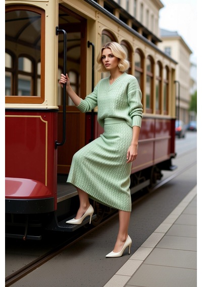 Benerly Kadın Alt Üst Oversize Saç Örgü Desenli Triko Kazak Ve Midi Etek Mint Benerly Kadın Alt Üst Oversize Saç Örgü Desenli Triko Kazak Ve Midi Etek Mint