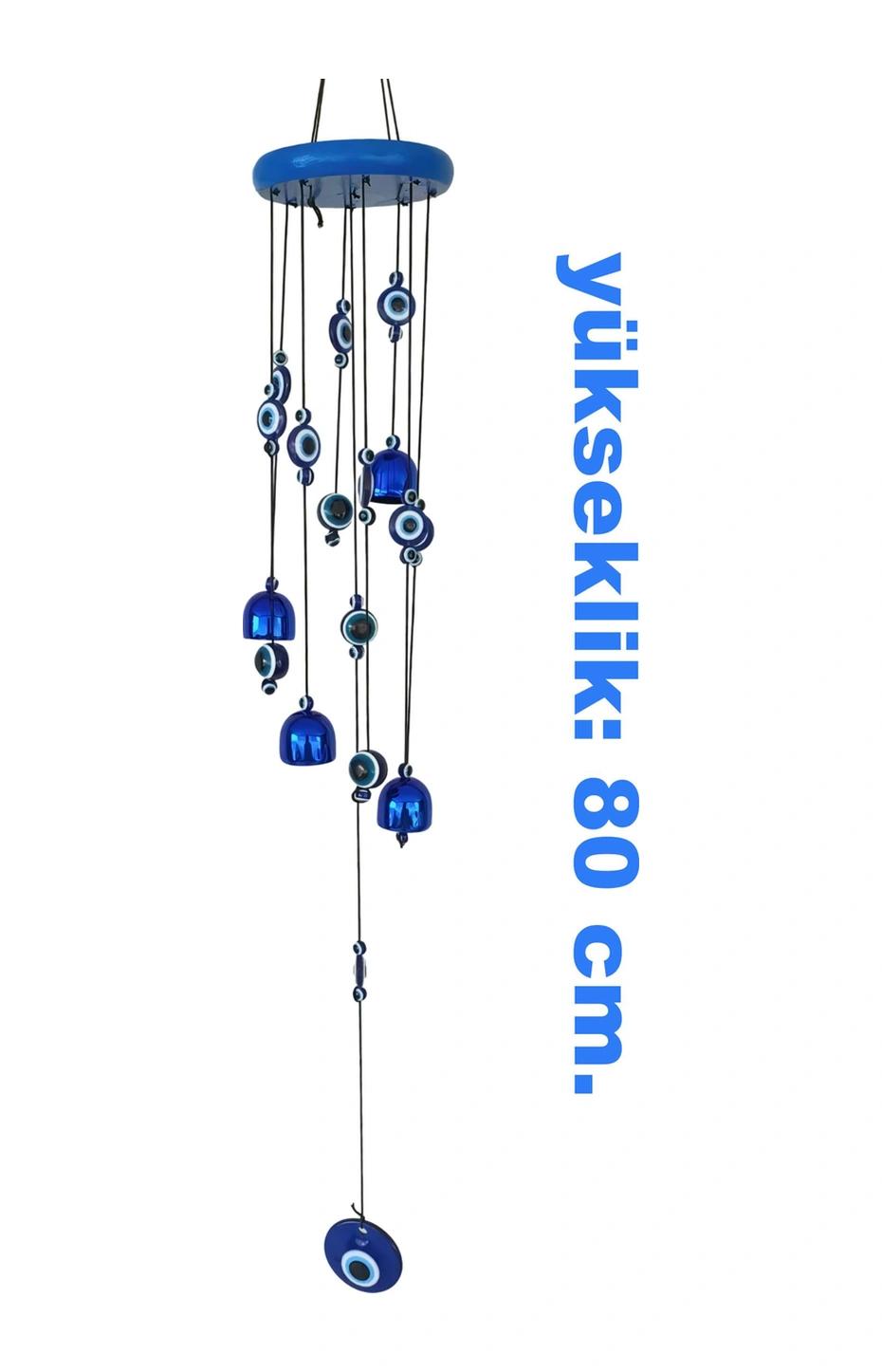 Feng Shui Nazar Boncuğu Rüzgar Çanı Metal Kötü Göze Karşı Dış Mekan Dekoratif Bahçe Kapı Süsü 80 Cm. 60  Cm