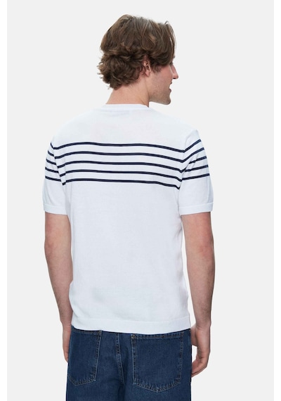 Ucla Kendrıck Beyaz Çizgili Bisiklet Yaka Triko Nakışlı Standard Fit Erkek Tshirt Beyaz
