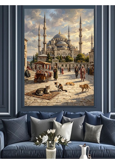 Güvercinli Sultanahmet Camii Meydanı Manzarası Dekoratif Kanvas - Mdf Ahşap Tablo