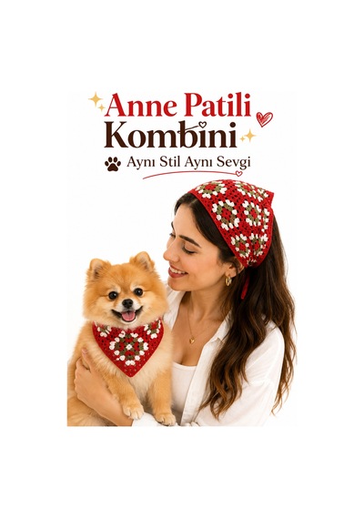 Kadın & Köpek Kombin El Örgüsü Minik Dost Bandana Seti Ayarlanabilir Evcil Hayvan Sahip Kombini Bohem Tasarım Beyaz