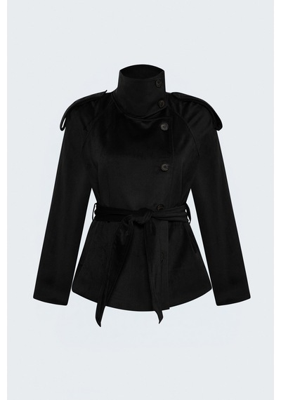 Sateen Kadife Kısa Ceket - Siyah-138106