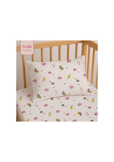 Lief Home %100 Pamuklu Bebek Lastikli Çarşaf 70x130+20 + Bebek Yastık Kılıfı 35x45