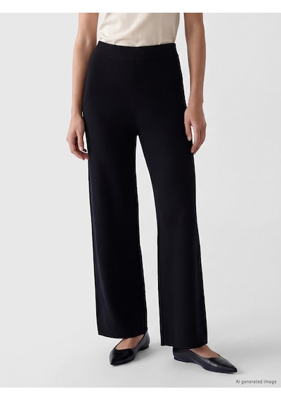 Lcwaıkıkı Classic Siyah Beli Lastikli Geniş Paça Kadın Triko Pantolon