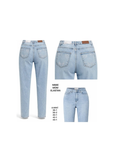 Miss Poem Kadın Açık Mavi Yüksek Bel Arka Cep Taş Detaylı Mom Fit Jean Pantolon A.mavi