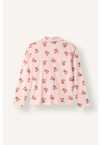 Defacto Ayıcık Desenli Düğmeli 2li Pijama Takımı Kız Çocuk I6087a826wnpn114 Pembe-pn114