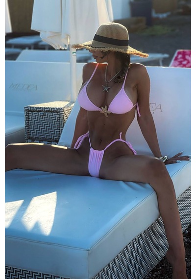 Yıldız Detay Üçlü Brazilian Bikini Set - Pembe