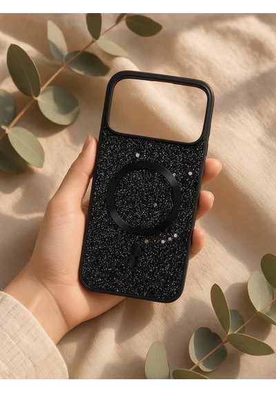 İphone 17/18 Promax Ortak Uyumlu Simli Magsafe Özellikli Kılıf Siyah