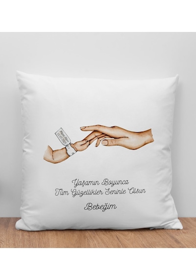 Bk Gift Kişiye Özel Renkli Anne-çocuk El Tasarımlı Beyaz Kırlent Yastık-3, Anneye Hediye, Ev Dekorasyonu, Yeni Doğum Hediyesi Kobitmeyencom30350 Bk Gi
