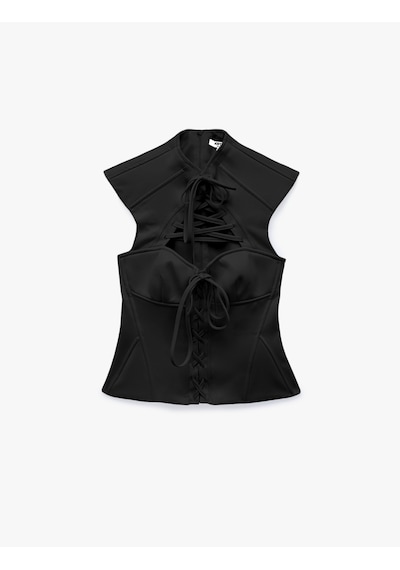 Koton Slim Fit Kolsuz Pencere Detaylı Kalp Yaka Bağcıklı Saten Korse Büstiyer Siyah 6sak30122uw