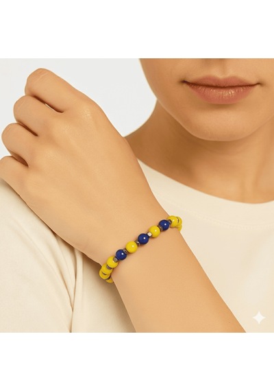 Tesbihane Gold Renk Metal Zincirli Küre Kesim Sarı Lacivert Jade Hematit Doğaltaş Kadın Taraftar Bileklik Çok renkli