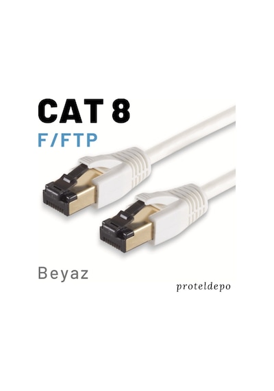 Irenis CAT8 Kablo F/FTP LSZH Ethernet Network LAN Ağ Kablosu 2 M-Beyaz