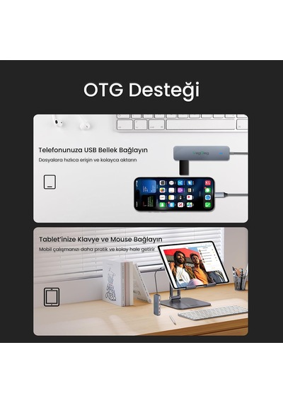 Lexroo 4 Portlu 10gbps Type-c To 4 Usb-a 3.2 Gen2 Usb Çoklayıcı Dönüştürücü Hub