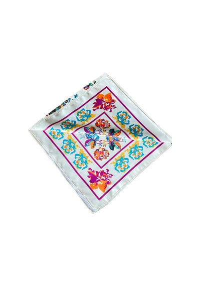 Saten Bandana Saten Fular Saten Çanta Aksesuarı Özel Desen Bandana 45x50 Cm Beyaz - Lacivert - Pembe