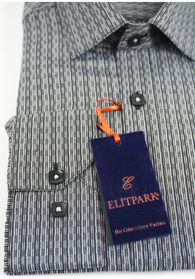 Elitpark Signature Lines Uzun Kollu Pamuklu Cepli Rahat Kalıp Premium Erkek Gömlek Siyah