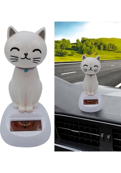 Solar Güneş Enerjili Sallanan Dans Eden Kedi Figürü Araba Torpido Masaüstü Dekor Biblo 10 Cm Emoji