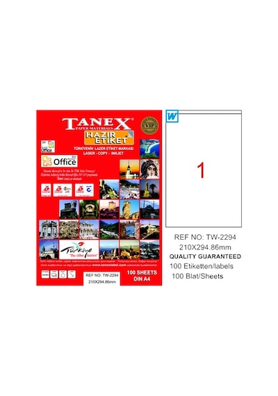 Tanex Laser Etiket 100 Yp 210X294.86 Laser-Copy-Inkjet  Tw-2294