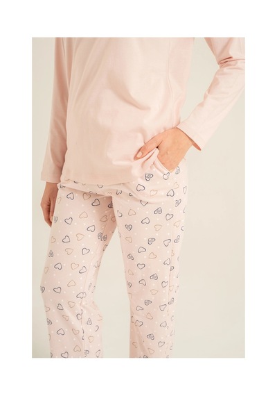 Angbutik Rolypoly Rp3902-s Kadın Uzun Kol Pijama Takım Pudra