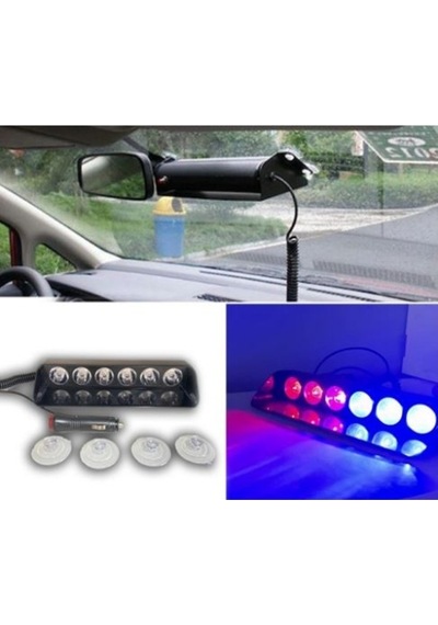 Vantuzlu Çakar Araç Içi Kırmızı-mavi 6 Ledli Mercekli S6-s12