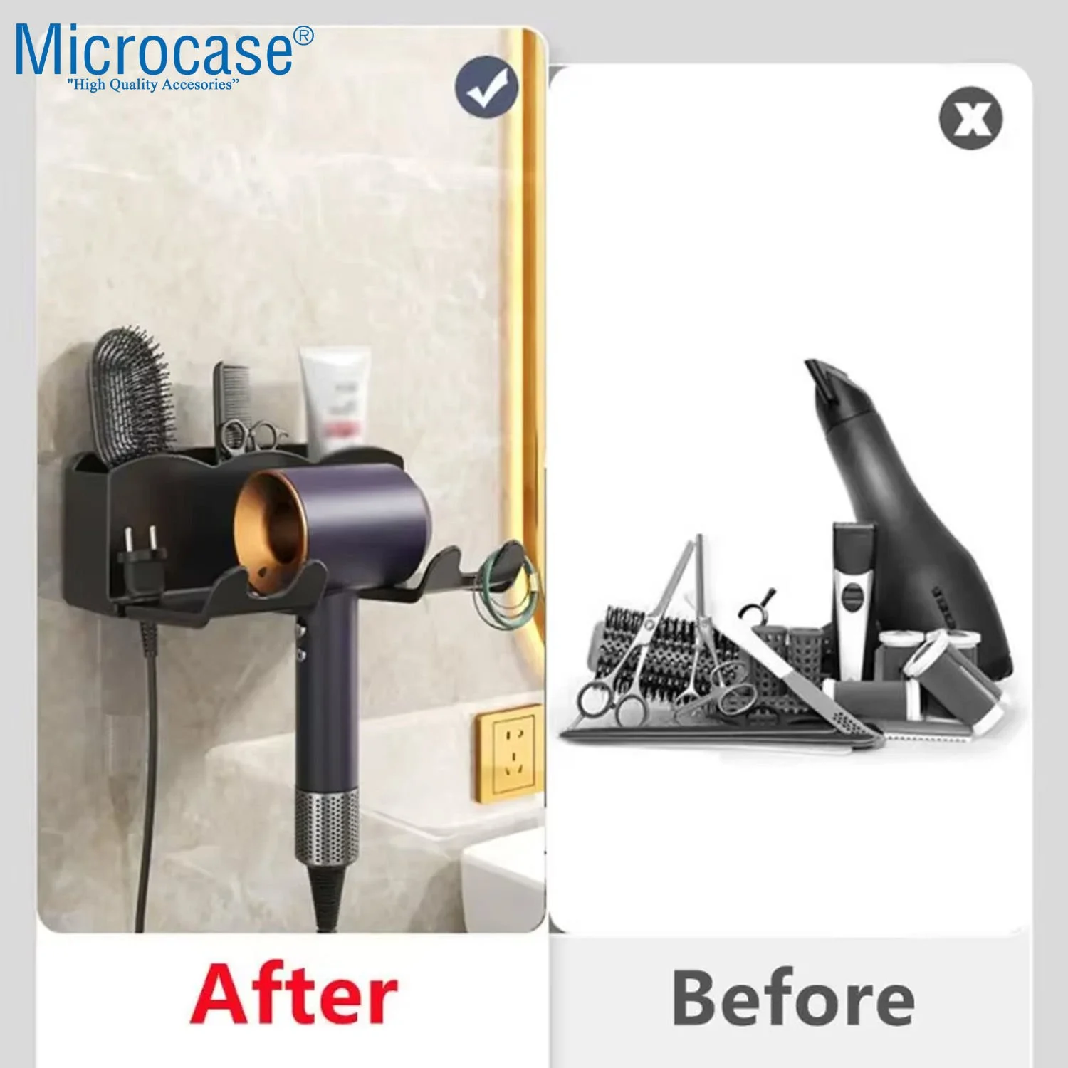 Microcase Saç Kurutma Makinası Ve Banyo Malzemeleri İçin Düzenleyici Askılık - Al5053 Siyah