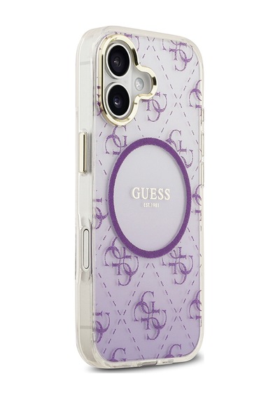 Apple Uyumlu iPhone 17 Kılıf Guess Lisanslı M-safe Özellikli 4g Desenli Simli Silikon Kapak Mor Mor