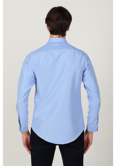 Tudors Slim Fit Uzun Kollu Kolay Ütü Teri Emen Nefes Alan Doku Kravatlık Dört Mevsim Erkek Gömlek 24892 Mavi