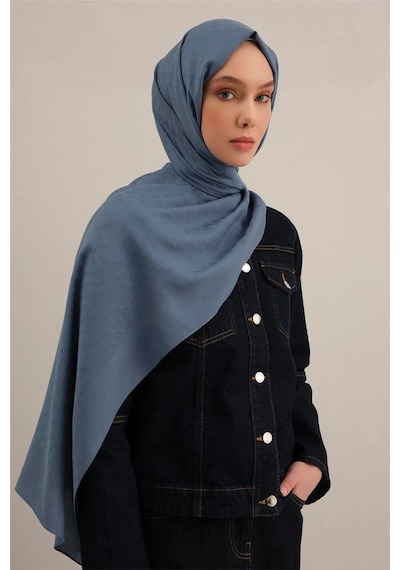 Armine Link Desen Bambu Cotton Şal 2 Mavi