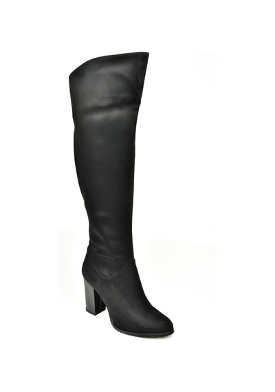 Fox Shoes A654018002 Siyah Lüx Süet Kalın Topuklu Kadın Çizme Siyah