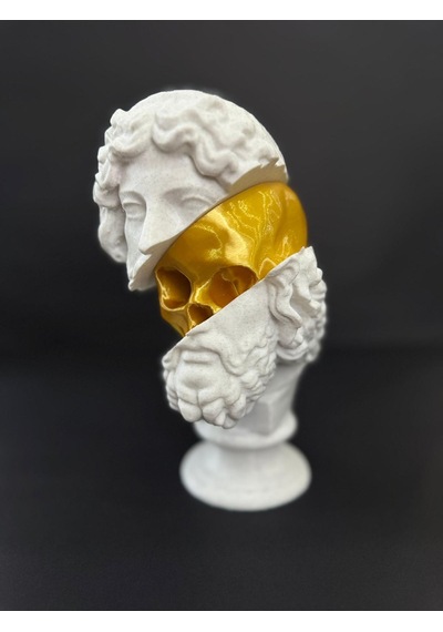 Kafatası Detaylı Büst Heykel Beyaz Gold 25 Cm Masa Salon Aksesuarı -