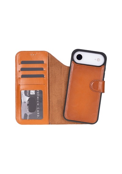 Bloomcase Magic Wallet Urban Tan Hakiki Deri Apple Uyumlu iPhone 17 Air 6.5" Cüzdanlı Telefon Kılıfı Taba
