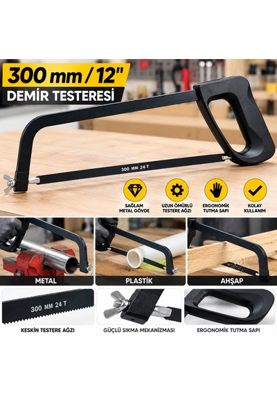 300 Mm Demir Testeresi 12 İnç Metal Ve Plastik Pvc Kesme Testeresi Değiştirilebilir Ağızlı