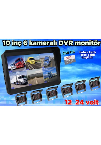 Qled Ekran 10'' Dvr Monitör 6 Adet Metal Kasa Bus Kamera 12 24 V