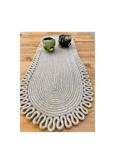 Jüt, Hasır, Dekoratif Masa Örtüsü, Runner 35x100 Cm, Amerikan Servis, Sehpa Örtüsü, Bohem Tarzı Taş Taş
